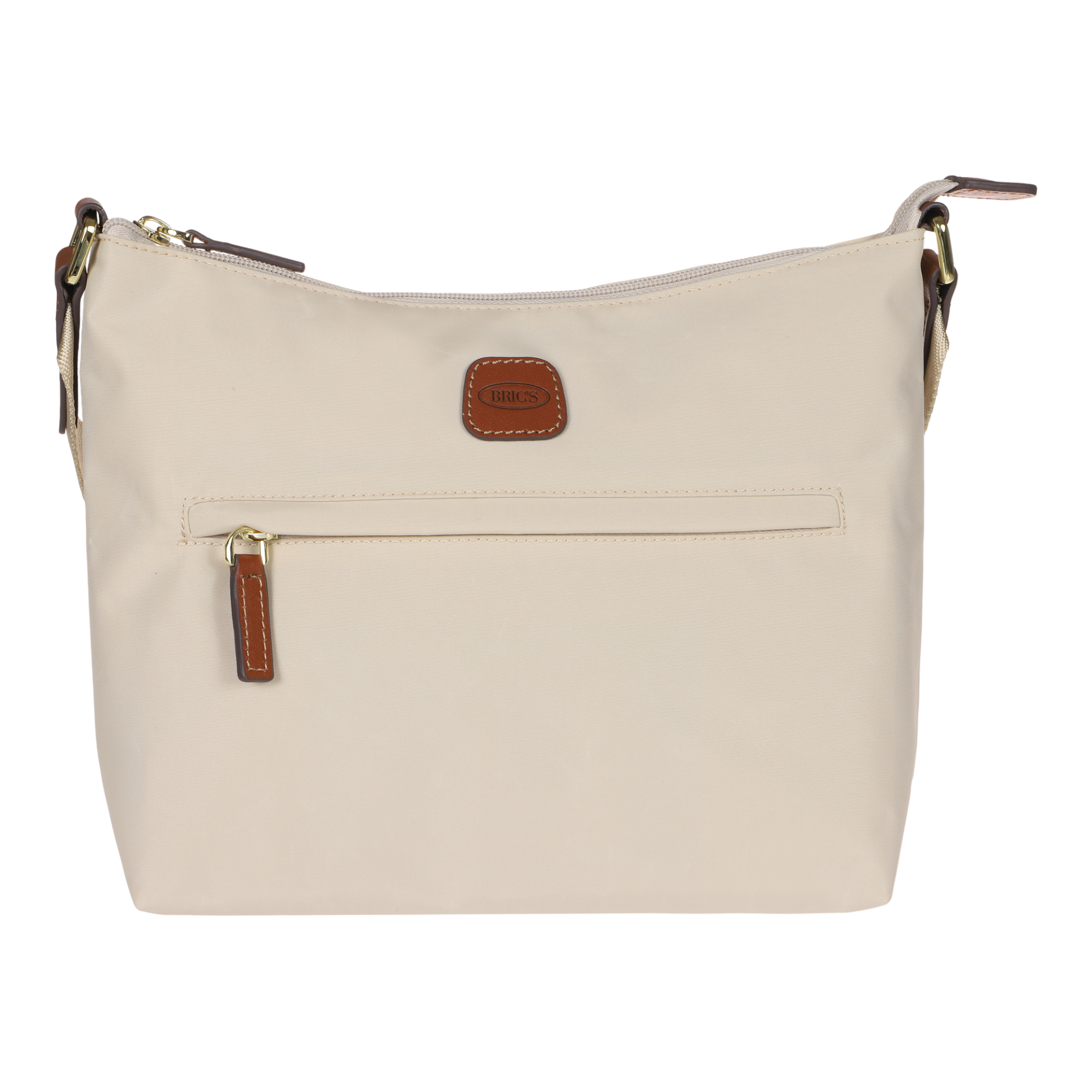Elegante beige Umhängetasche mit Reißverschluss und Lederdetails