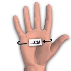 Illustration einer Hand mit Maßband zur Ermittlung der Handgröße in Zentimetern