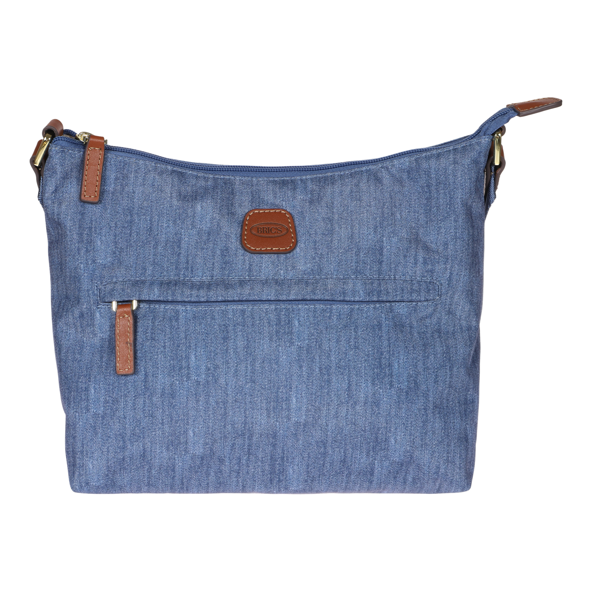 Blaue Umhängetasche mit Lederakzenten und Reißverschluss, ideal für den Alltag